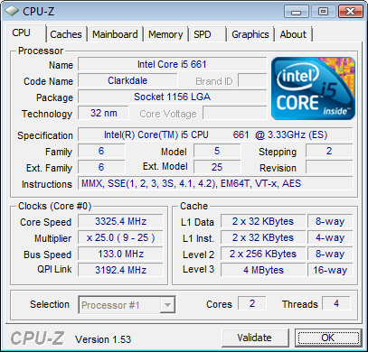 CPU-Z Screenshot des Core i5-661, den wir für unser Review zur Verfügung hatten.