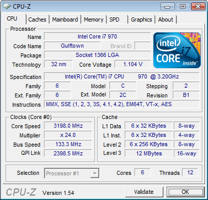 CPU-Z Screenshot des Core i7-970, den wir für unser Review zur Verfügung hatten.