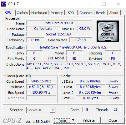 CPU-Z Screenshot der übertakteten CPU.