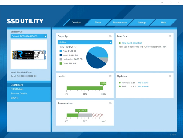 Mit SSD Utility stellt KIOXIA seinen SSDs die passende Wartungs-Software zur Seite (Bild: Toshiba Memory).