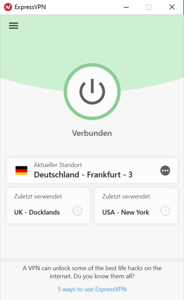 Wie hier bei ExpressVPN reicht auch bei NordVPN ein einziger Klick aus, um eine Verbindung zu einem VPN-Server herzustellen.