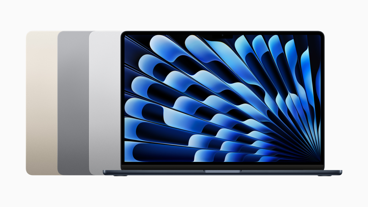 Das neue MacBook Air kommt in vier Farben, darunter Polarstern, Space Grau, Silber und Mitternacht.